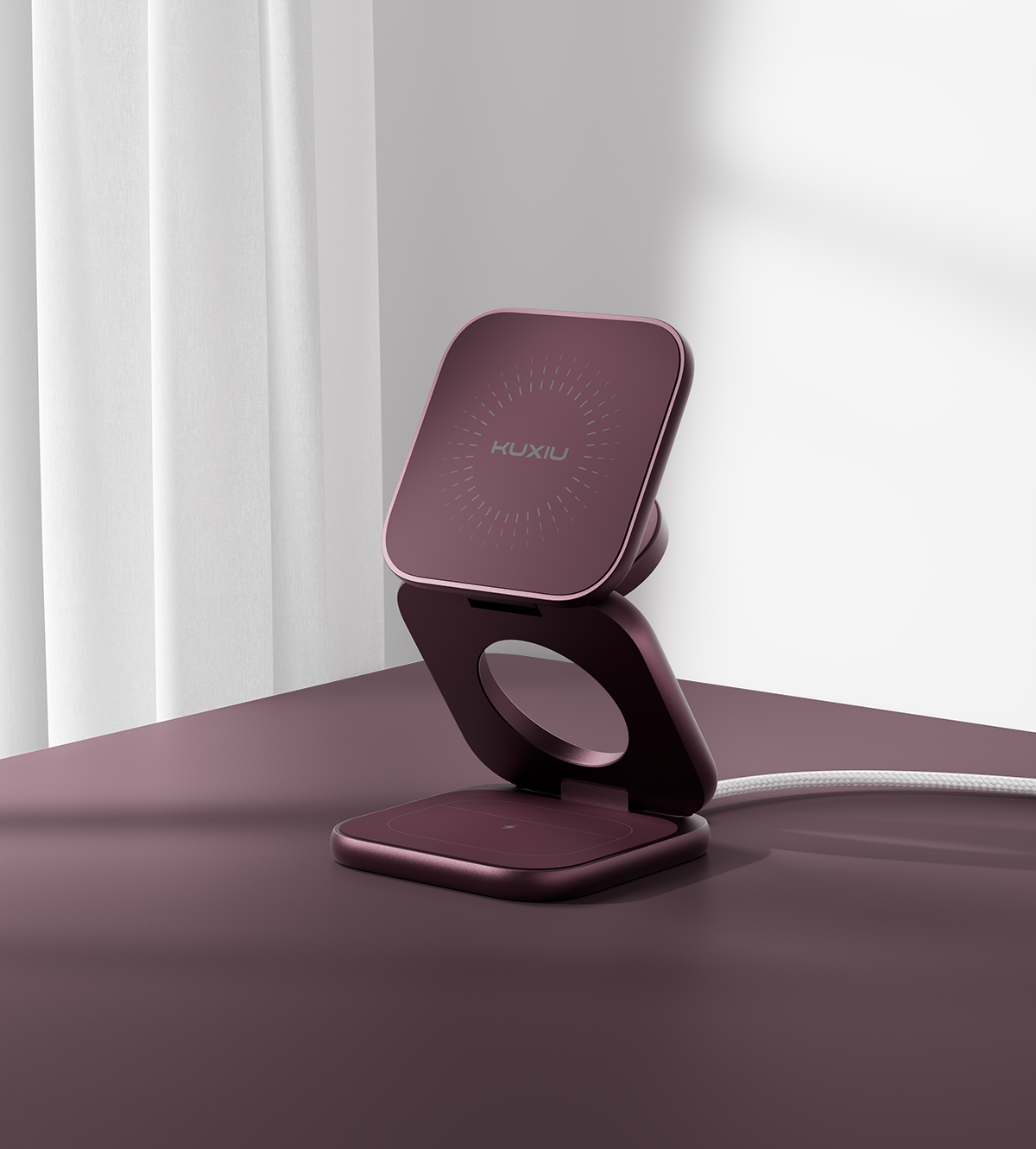 KUXIU X40 Turbo Qi2.2 Certified 25W 3-in-1 MagSafe Foldable Wireless Charging Stand - Cherry