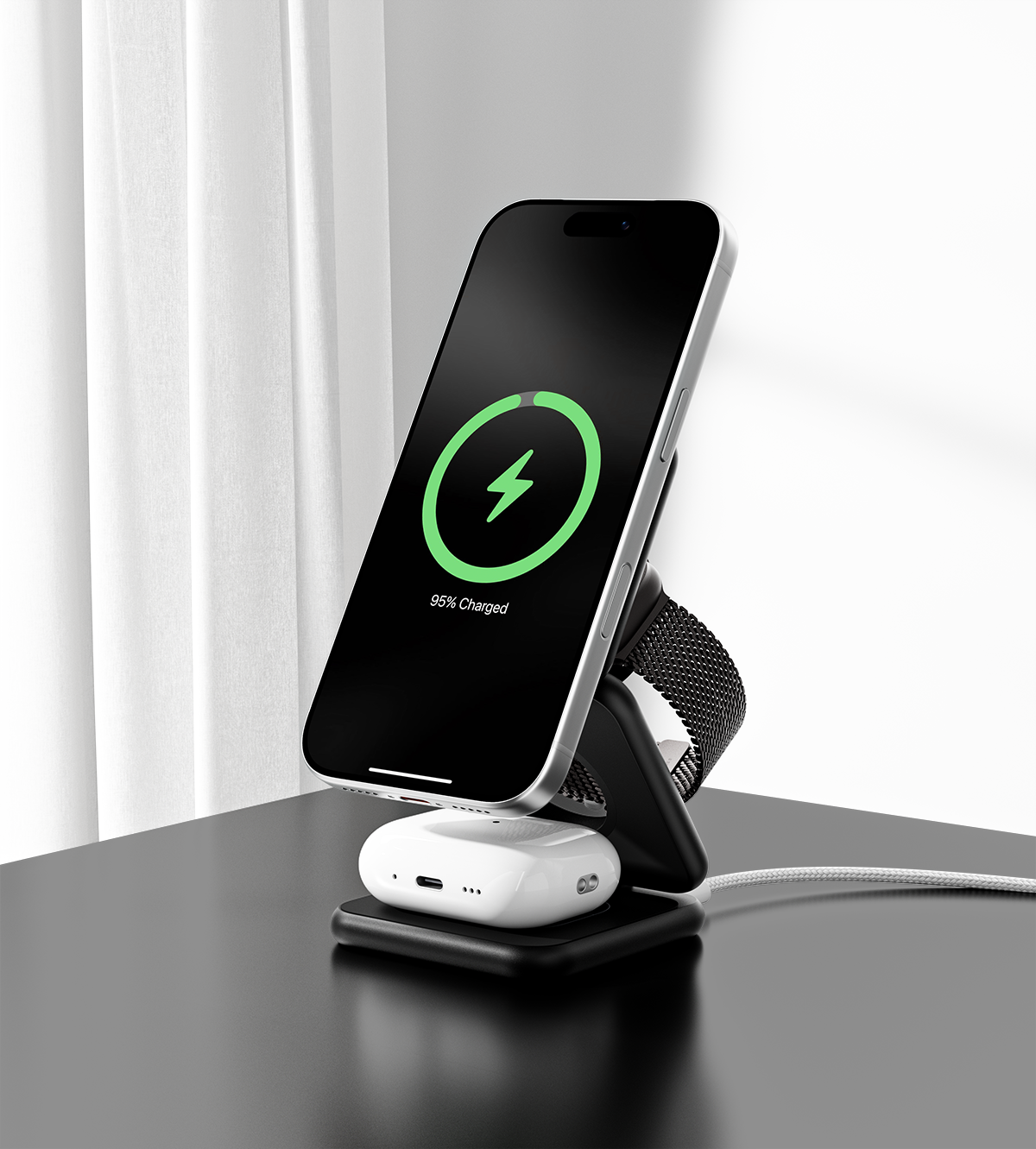 KUXIU X40 3-in-1 MagSafe Foldable Charging Stand - Black