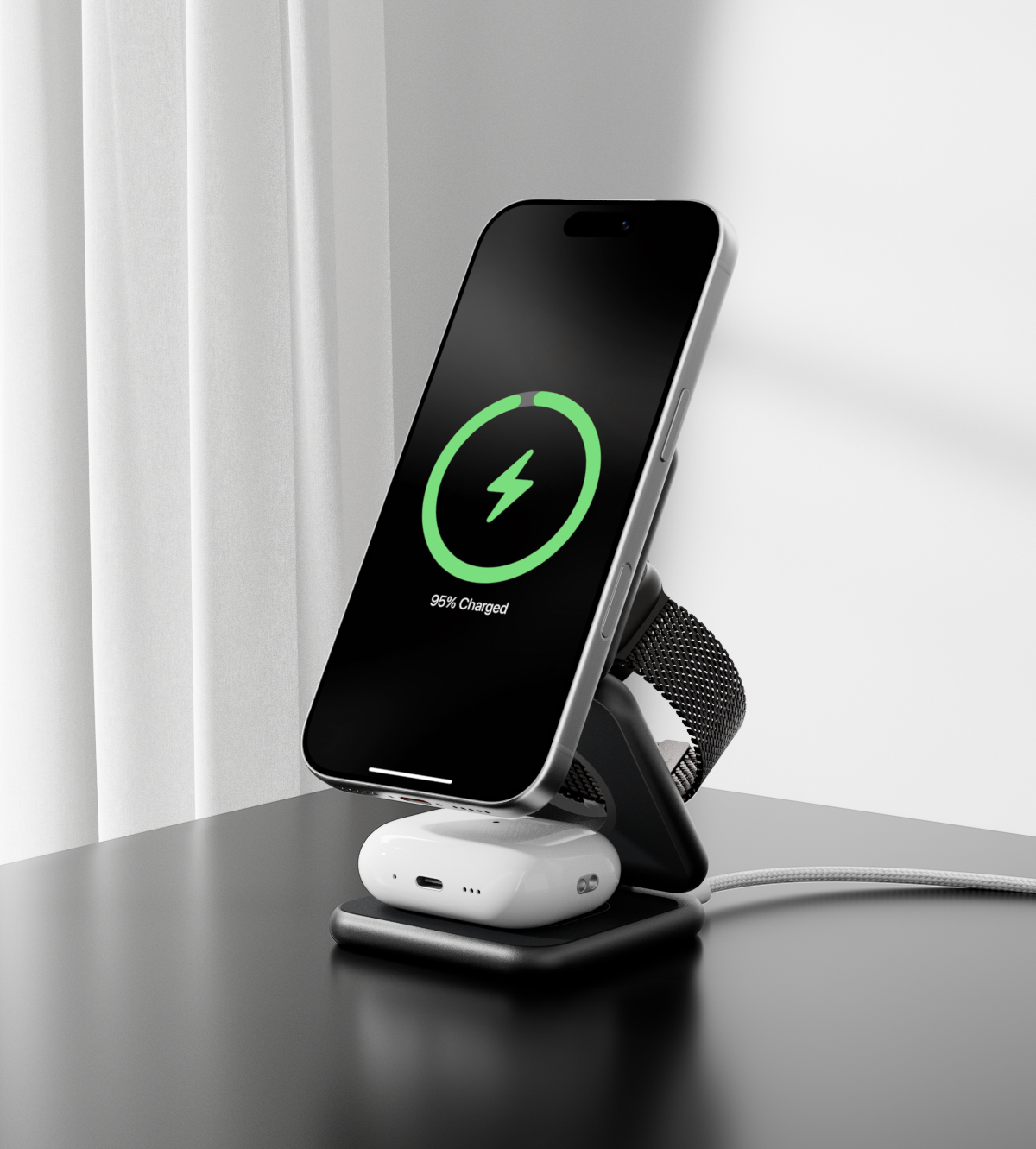 KUXIU X40 3-in-1 MagSafe Foldable Charging Stand - Black