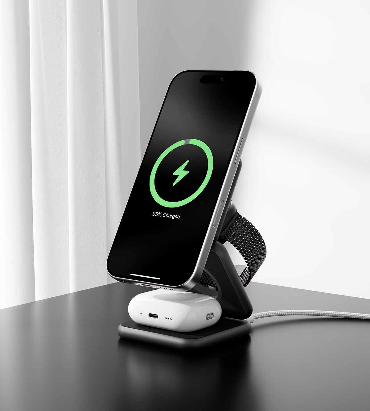 KUXIU X40Q Qi2認証 3-in-1 MagSafe 折りたたみ式充電スタンド – ブラック