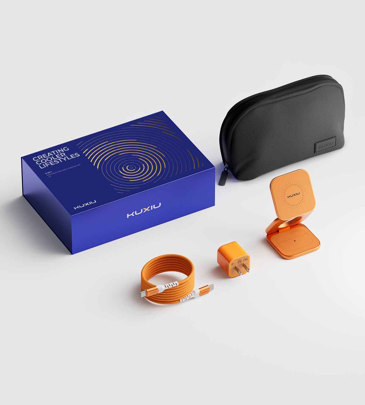 KUXIU X40 Turbo Series 3-in-1 Portable Wireless Charging Gift Set - Cosmic Orange