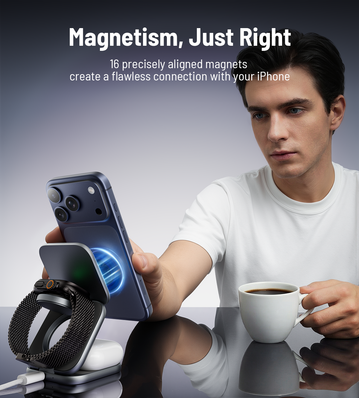 KUXIU X40 Turbo Qi2.2認証取得 25W 3-in-1 MagSafe折りたたみ式ワイヤレス充電スタンド - グレー