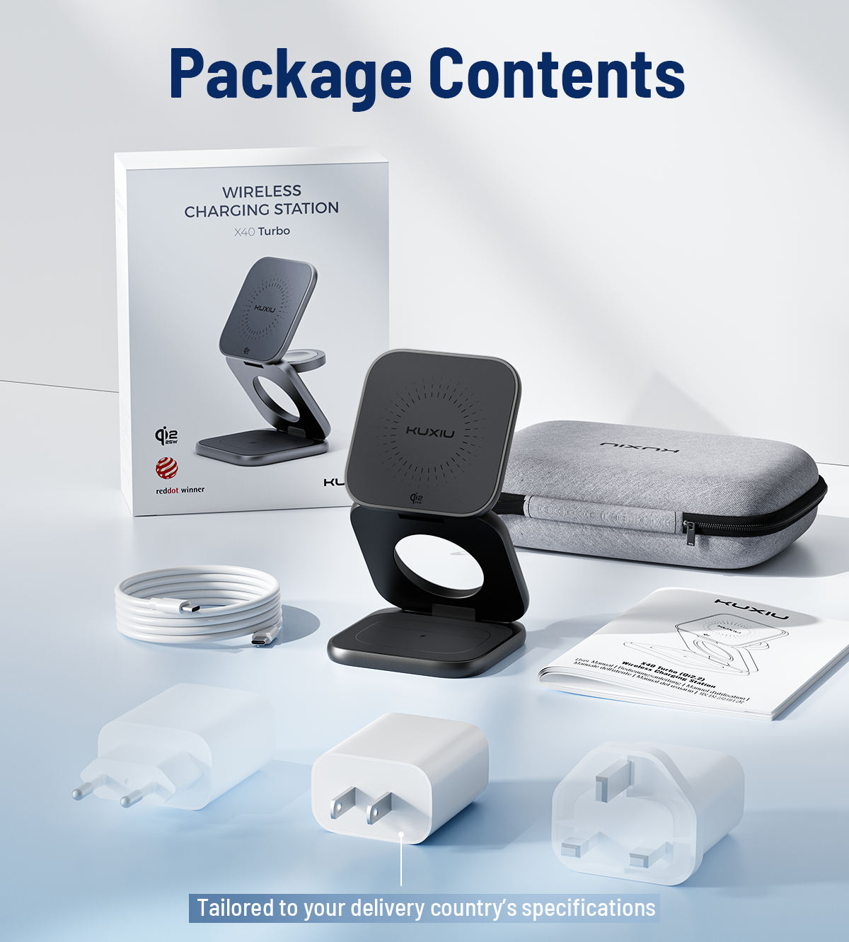 KUXIU X40 Turbo 3-in-1 faltbare MagSafe Wireless-Ladestation mit 25W, Qi2.2-zertifiziert - Schwarz