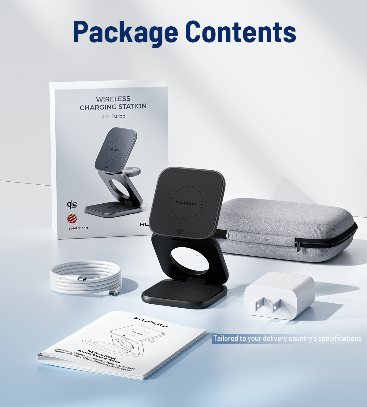 KUXIU X40 Turbo Qi2.2 Certified 25W 3-in-1 MagSafe Foldable Wireless Charging Stand - Black