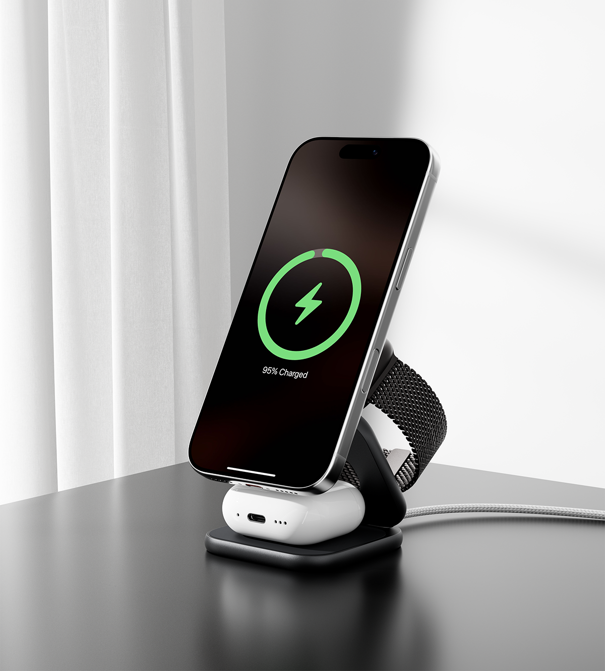 KUXIU X40 Turbo 3-in-1 faltbare MagSafe Wireless-Ladestation mit 25W, Qi2.2-zertifiziert - Schwarz