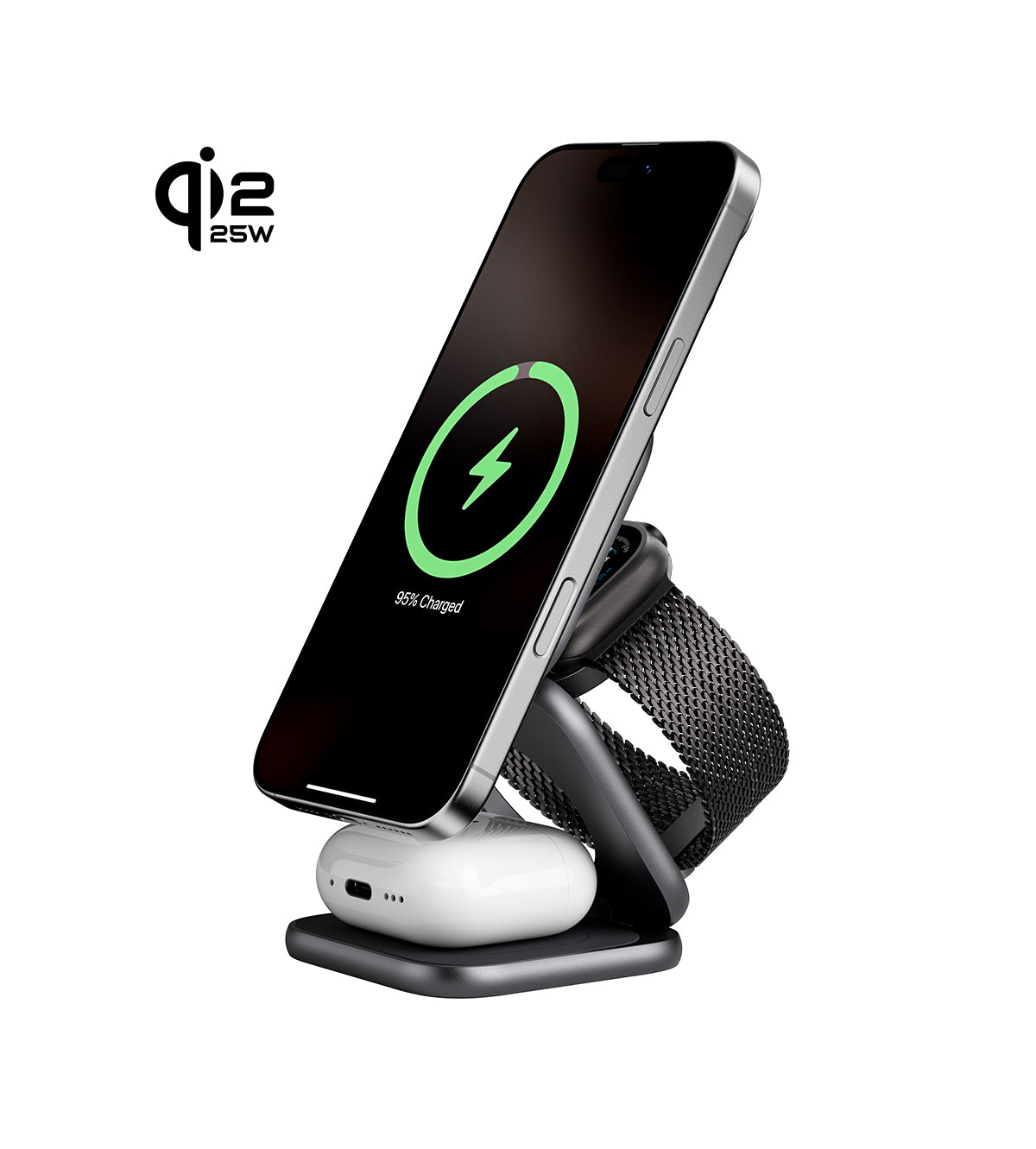 KUXIU X40 Turbo Qi2.2 Certified 25W 3-in-1 MagSafe Foldable Wireless Charging Stand