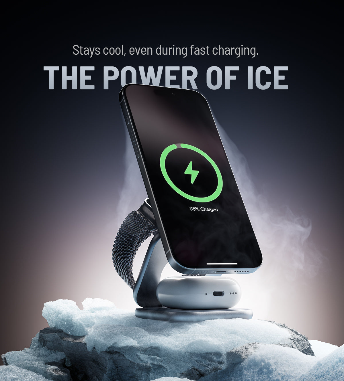 KUXIU X40 Turbo Qi2.2 Certified 25W 3-in-1 MagSafe Foldable Wireless Charging Stand - Gray