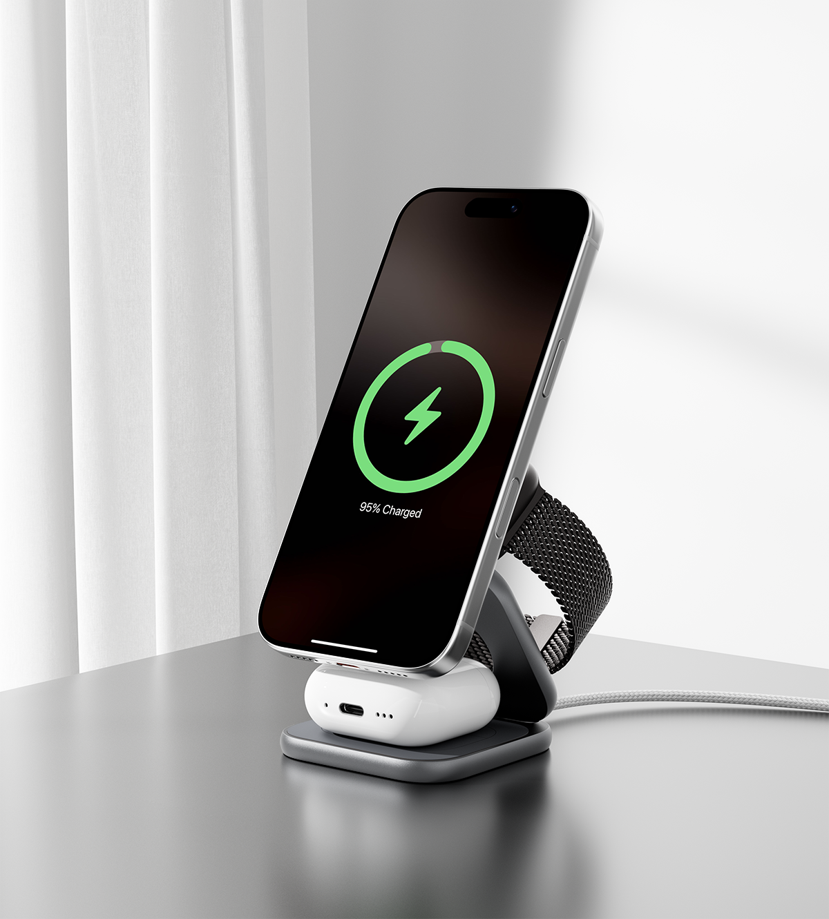 KUXIU X40 Turbo Qi2.2認証取得 25W 3-in-1 MagSafe折りたたみ式