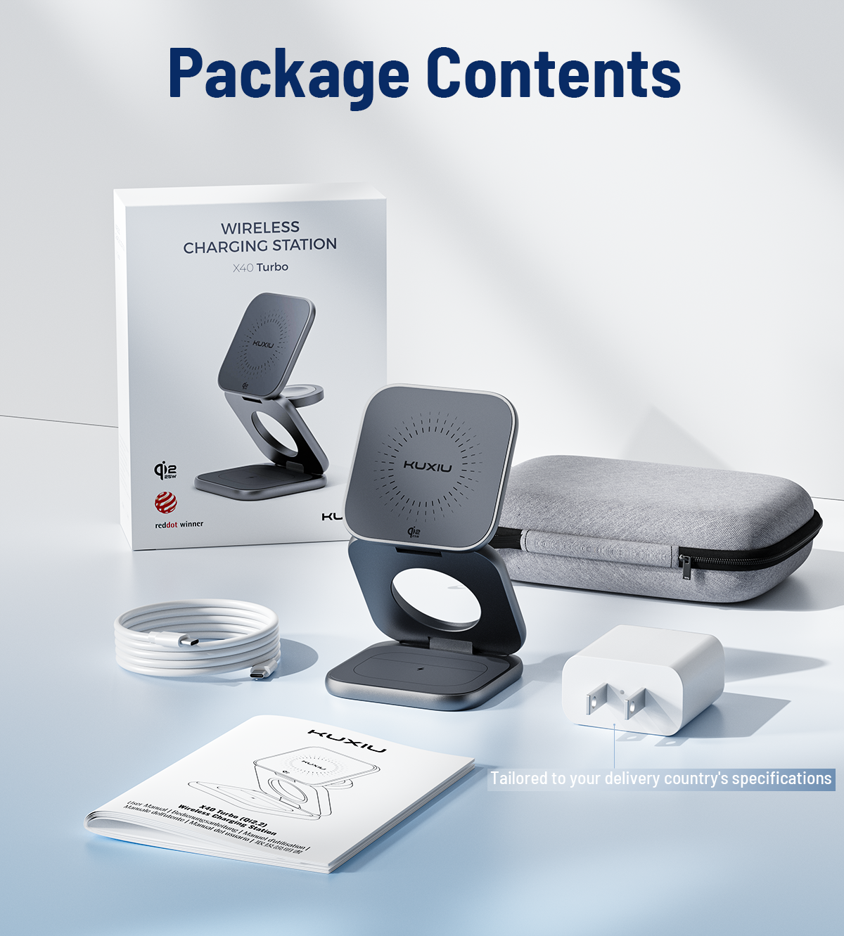 KUXIU X40 Turbo 3-in-1 faltbare MagSafe Wireless-Ladestation mit 25W, Qi2.2-zertifiziert - Grau