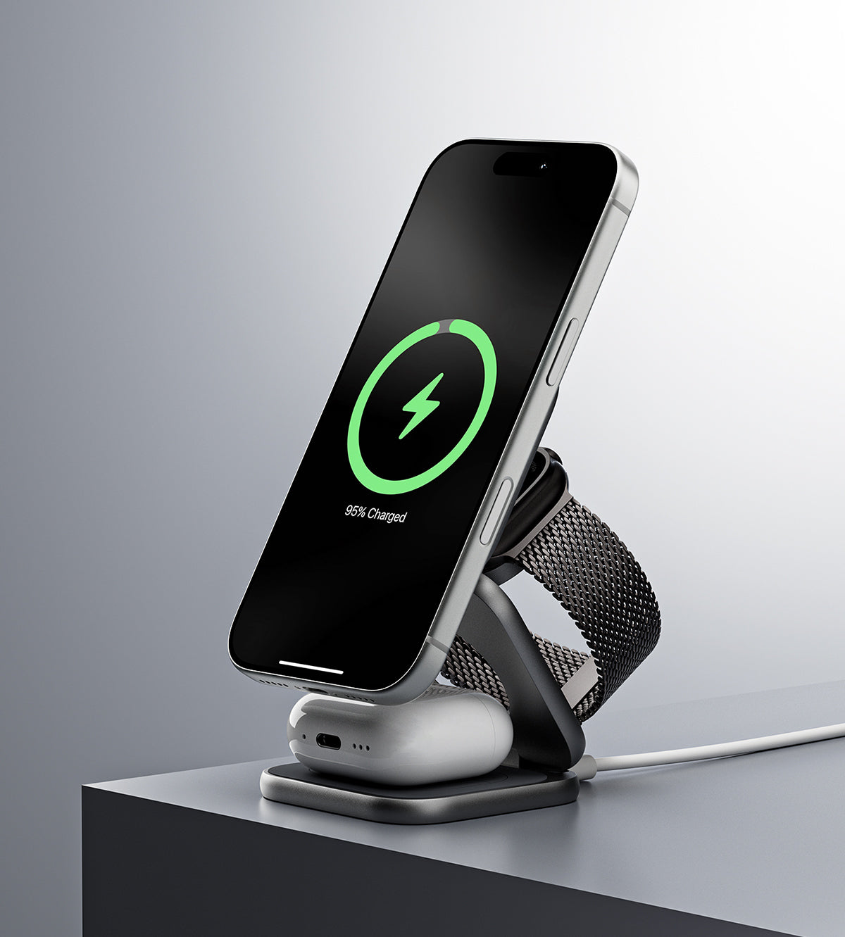 KUXIU X40 Turbo Qi2.2認証取得 25W 3-in-1 MagSafe折りたたみ式ワイヤレス充電スタンド - グレー