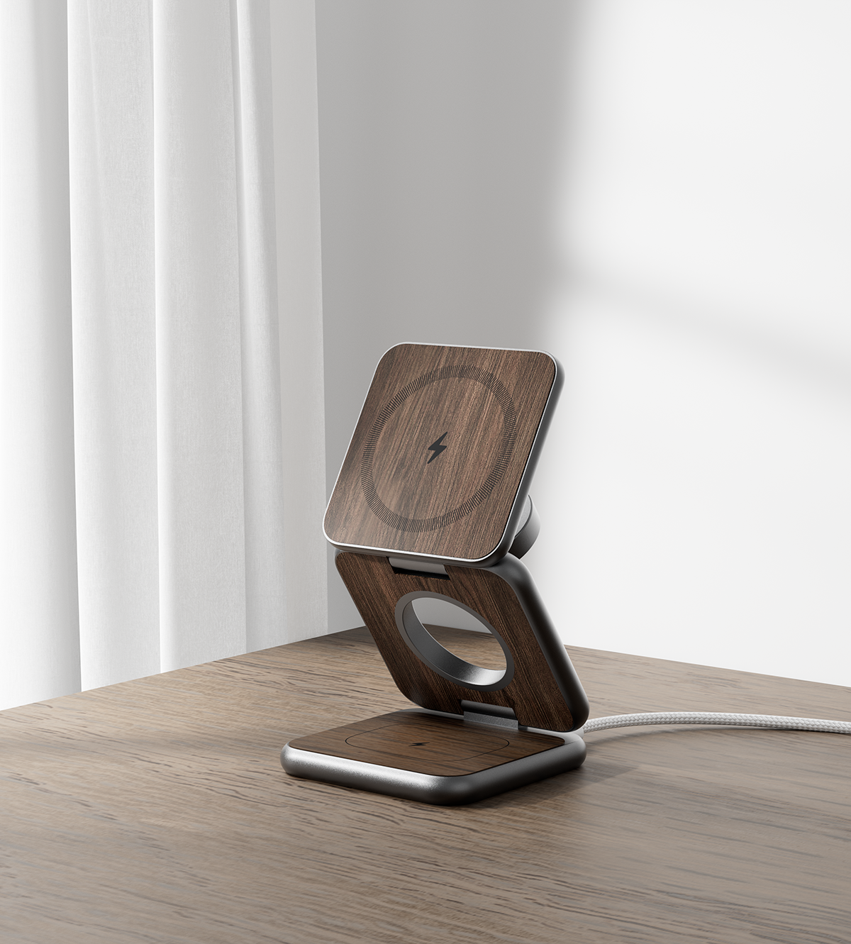 KUXIU X40 Pro 3-in-1 MagSafe Foldable Charging Stand - Wood Grain Edition