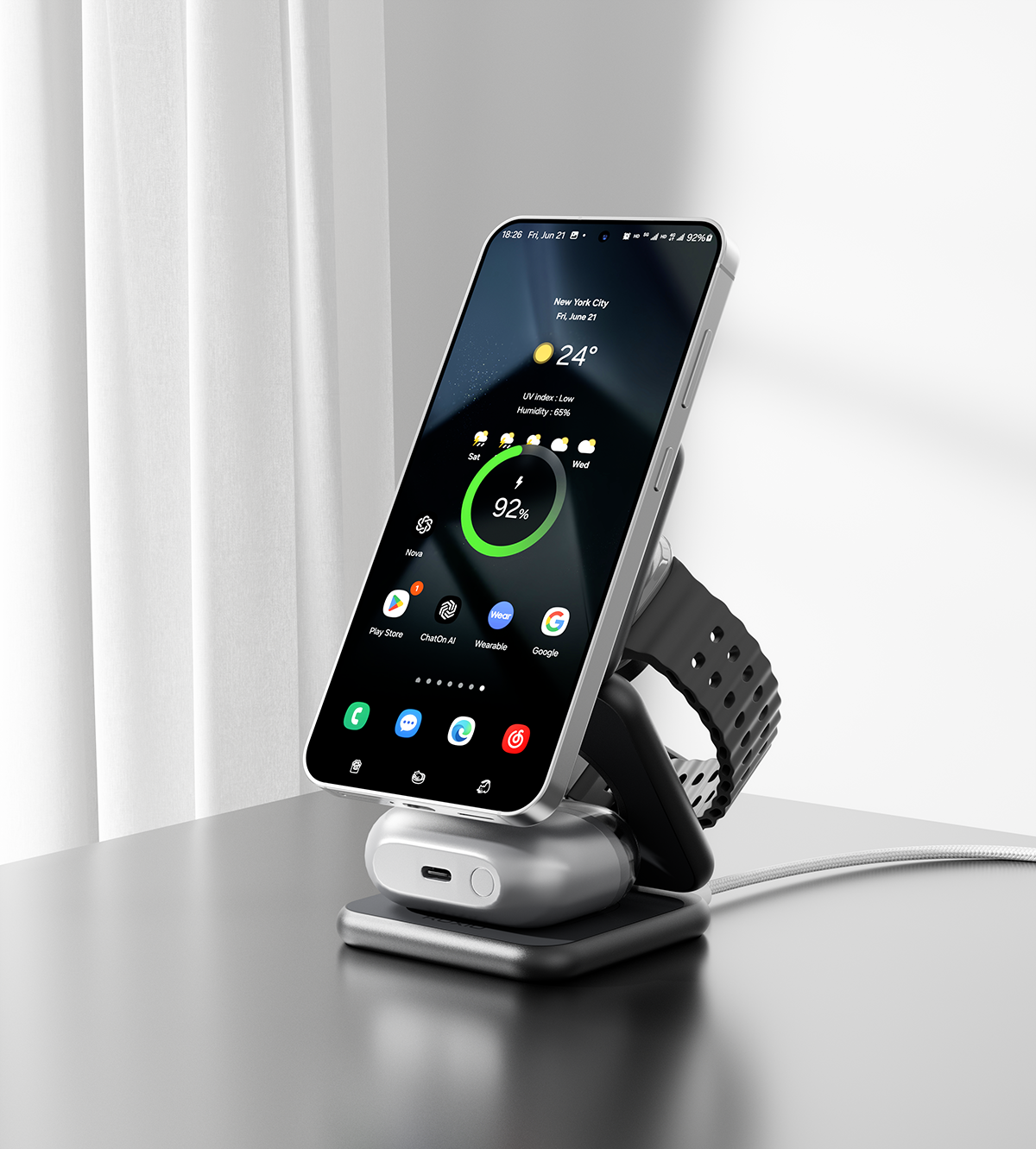 KUXIU X40 3-dalam-1 Stesen Pengecasan Tanpa Wayar Magnetik Boleh Lipat untuk Samsung