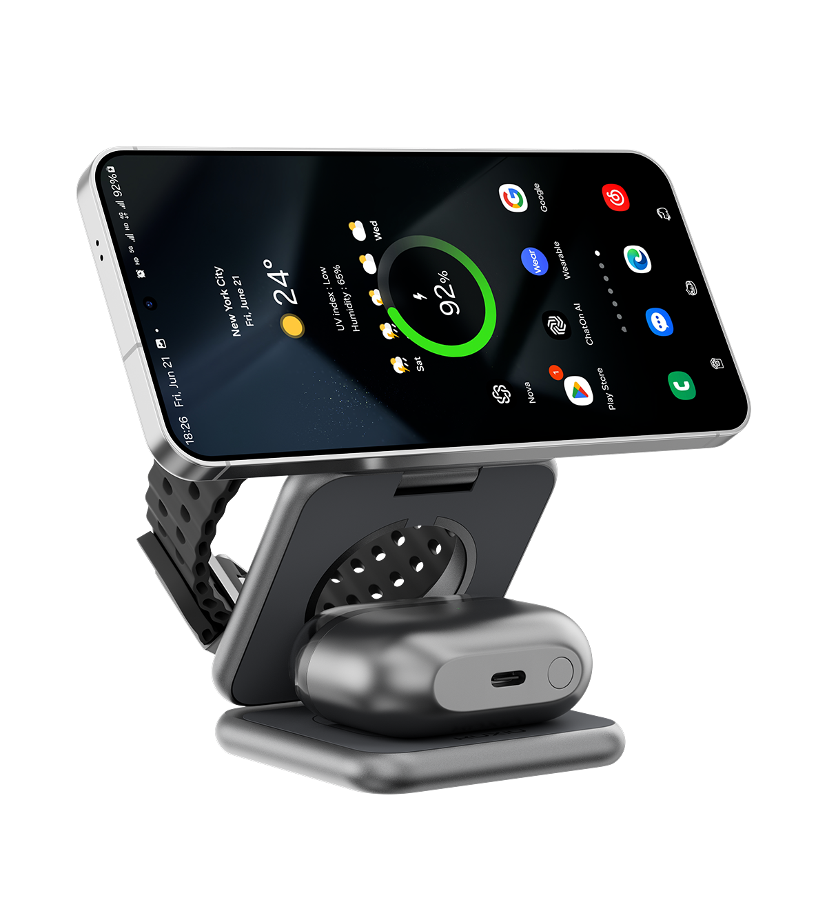 KUXIU X40 3-dalam-1 Stesen Pengecasan Tanpa Wayar Magnetik Boleh Lipat untuk Samsung