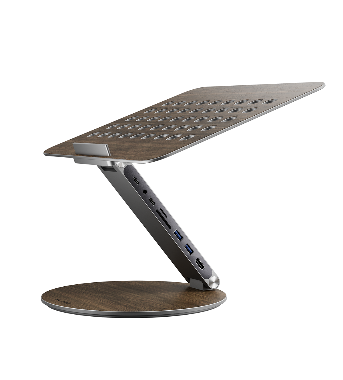 KUXIU X53 Ergonomic Laptop Stand with Built-in 8-in-1 Hub - Wood Grain