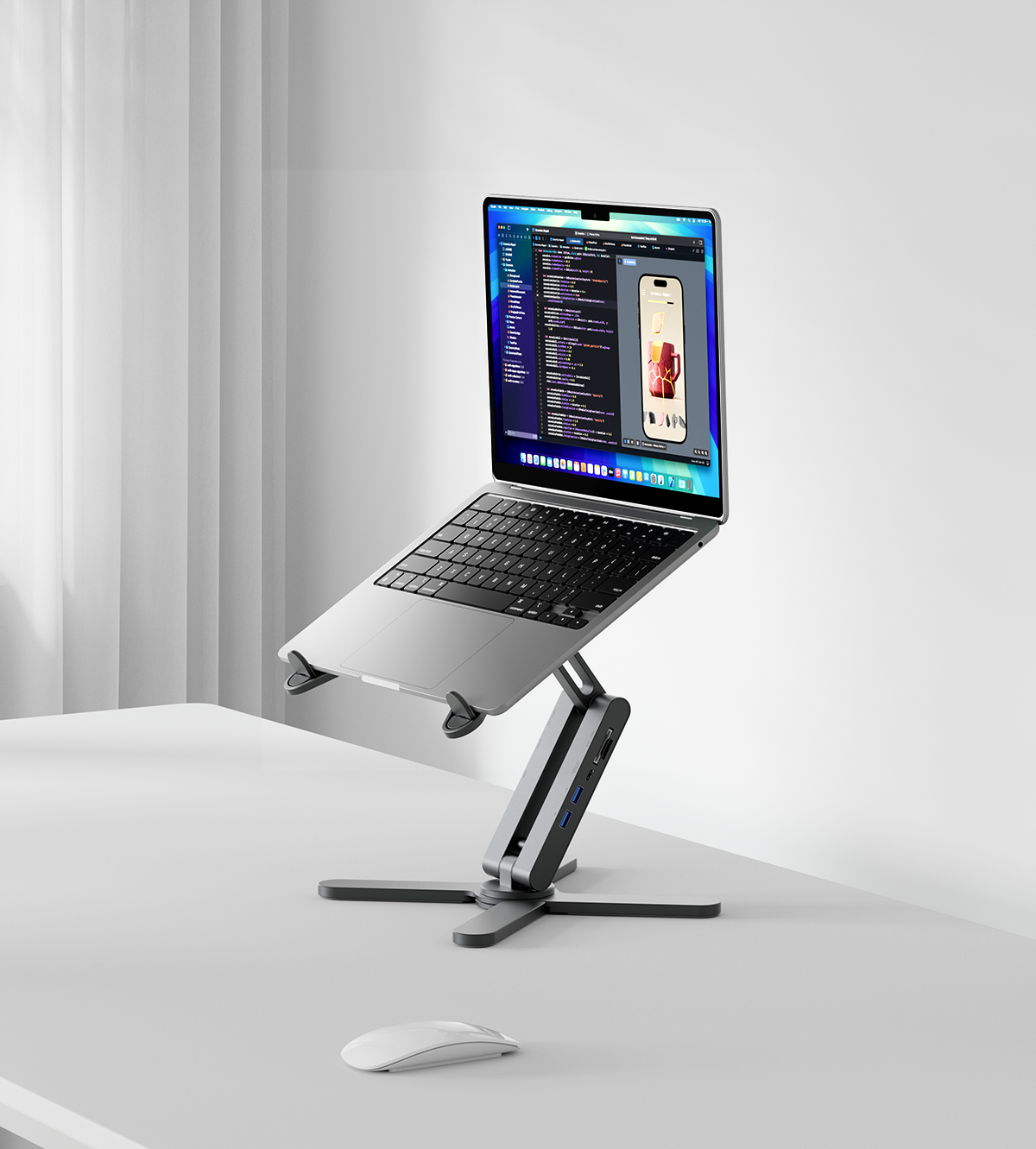 KUXIU X53 Mini Ergonomic Laptop Stand with Built-in 8-in-1 Hub