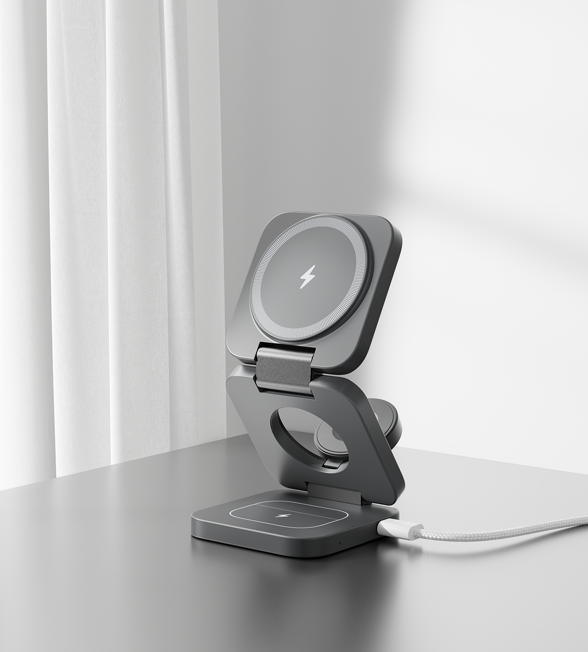 KUXIU X55 3-In-1 Foldable Magnetic Wireless Charging Station - Gray