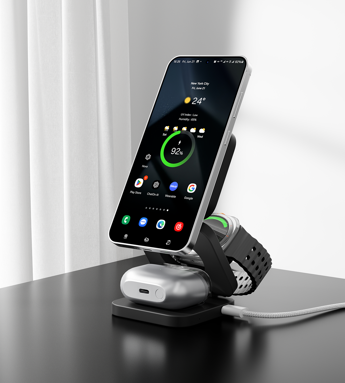 KUXIU X55 Ultra 3-In-1 Foldable Magnetic Wireless Charging Station for Samsung