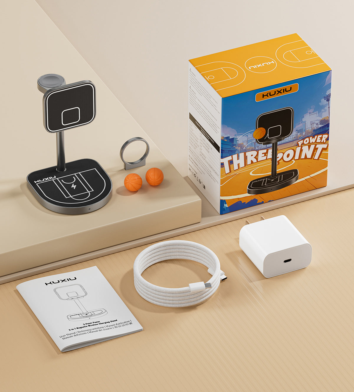 KUXIU 3-Point Power Creative 3-in-1 MagSafe Charging Stand - Black