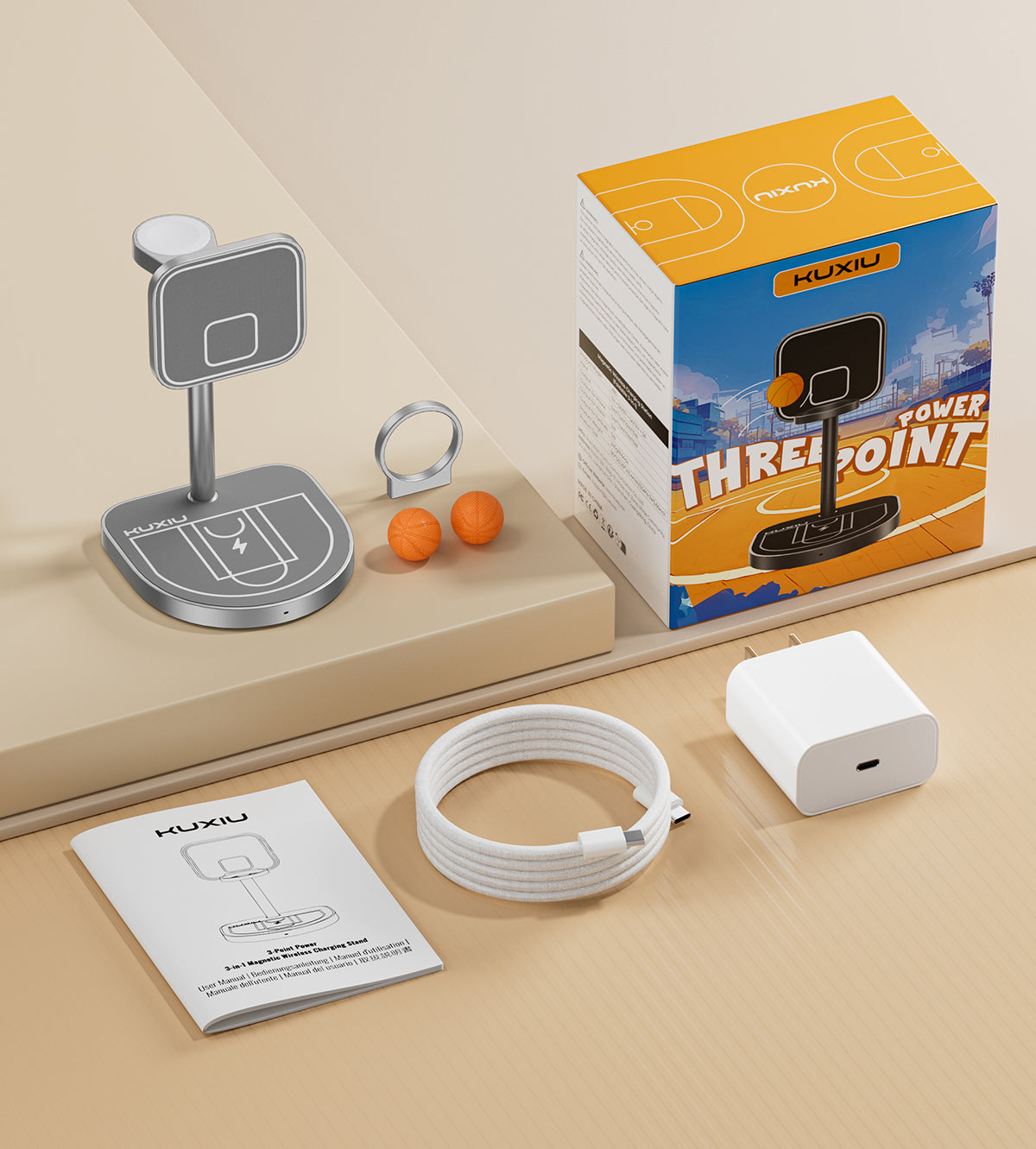 KUXIU 3-Point Power Kreativer 3-in-1 MagSafe-Ladeständer - Grau