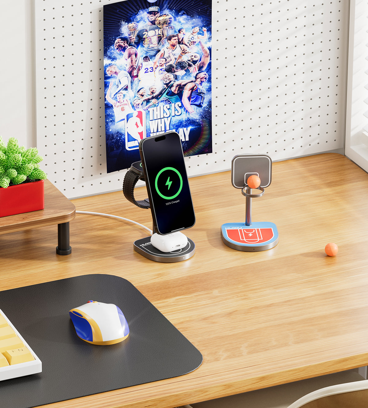 KUXIU 3-Point Power 크리에이티브 3-in-1 MagSafe 충전 거치대 - 블랙