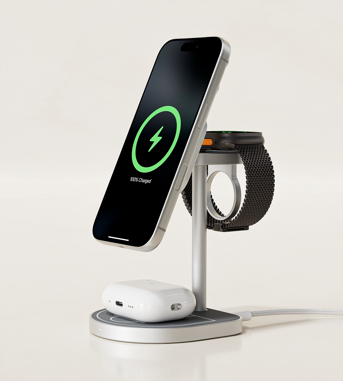 KUXIU 3-Point Power クリエイティブな3-in-1 MagSafe充電スタンド - 灰色