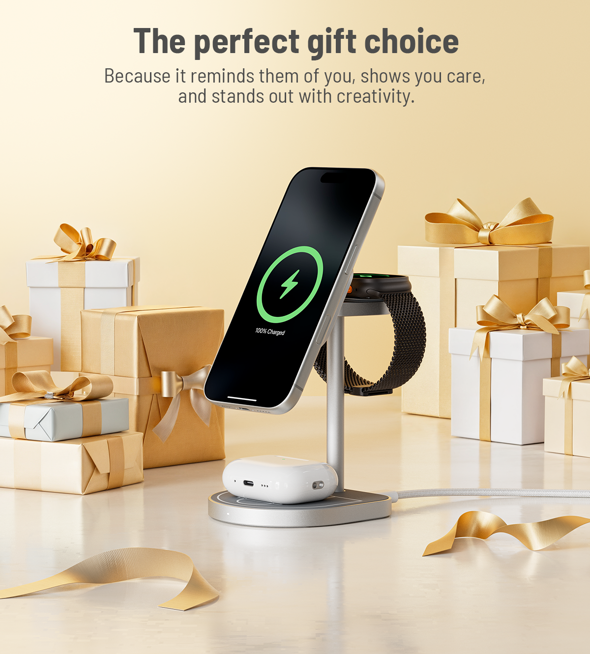 KUXIU 3-Point Power 創意3合1 MagSafe充電座 -灰色