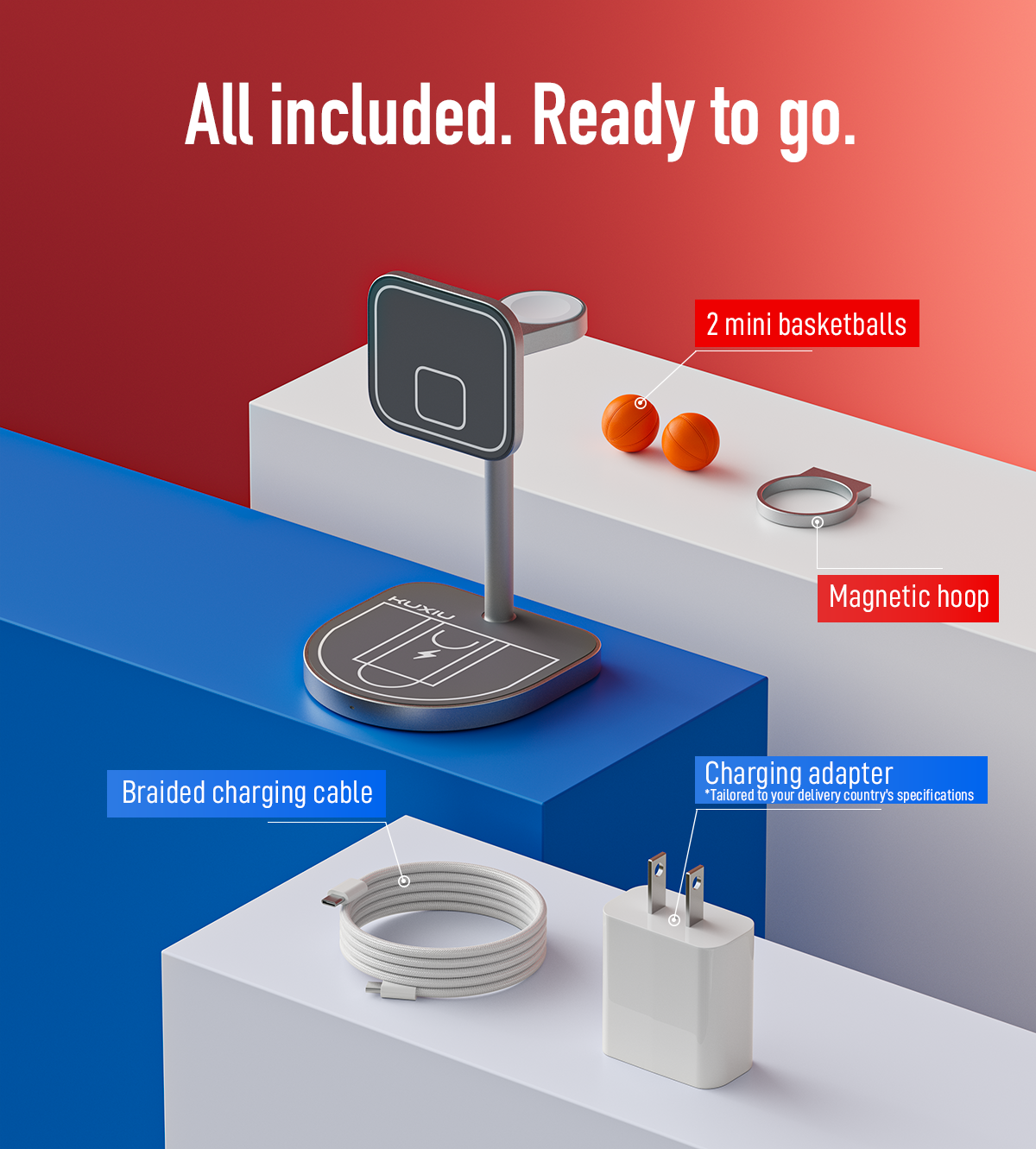 KUXIU 3-Point Power Kreativer 3-in-1 MagSafe-Ladeständer - Grau