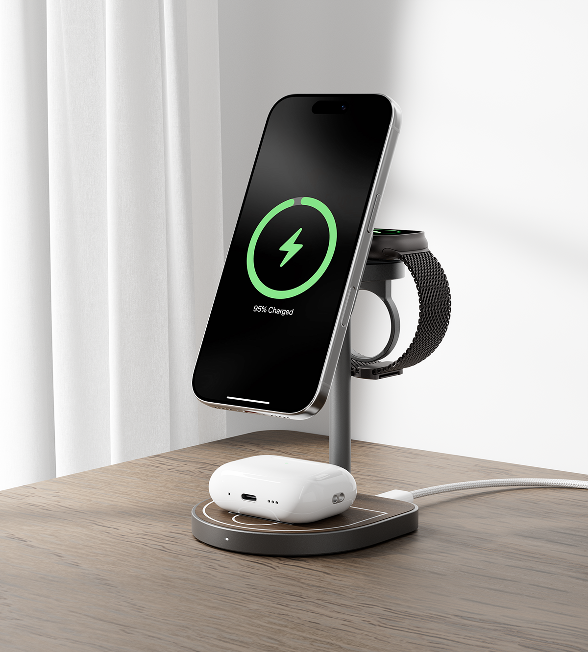 KUXIU Qi2 3点パワー クリエイティブ3-in-1磁気ワイヤレス充電スタンド