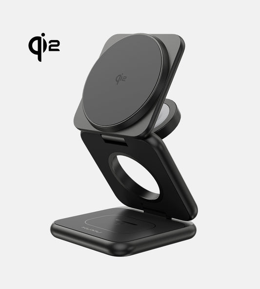 KUXIU X40Q QI2 15W 3-In-1 Foldable Magnetic Wireless Charging Station - Black 1200