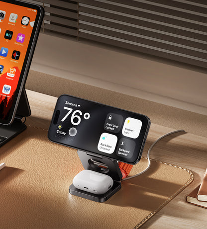KUXIU X55 3-In-1 Foldable Magnetic Wireless Charging Station - Gray