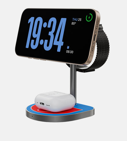 KUXIU 3-Point Power Supporto di Ricarica MagSafe 3-in-1 Creativo – Rosso e Blu