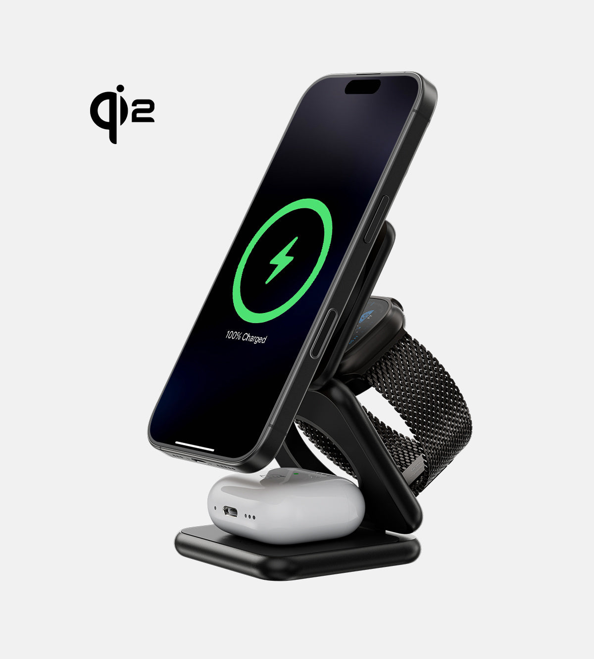 KUXIU X40Q Qi2 3-In-1 Foldable Magnetic Wireless Charging Station - Black