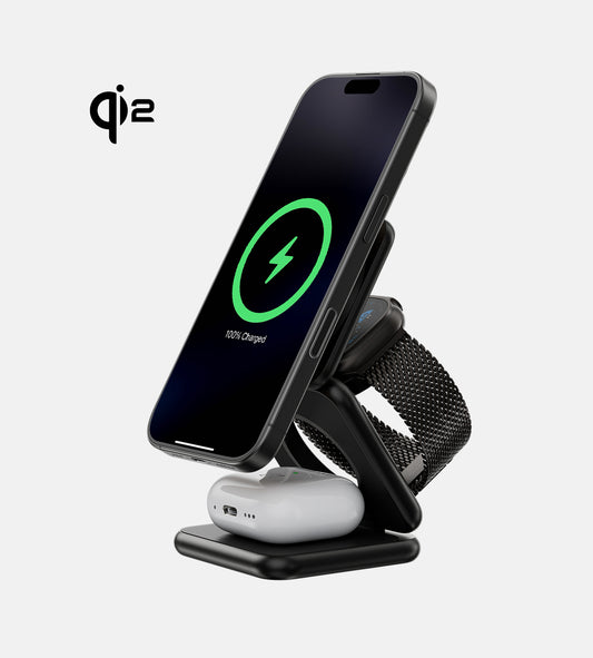 KUXIU X40Q Qi2 3-In-1 Foldable Magnetic Wireless Charging Station - Black 1200