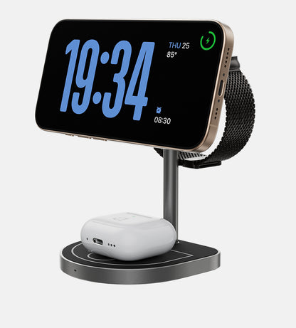 KUXIU 3-Point Power Kreativní 3v1 MagSafe Nabíjecí Stojan - Černá