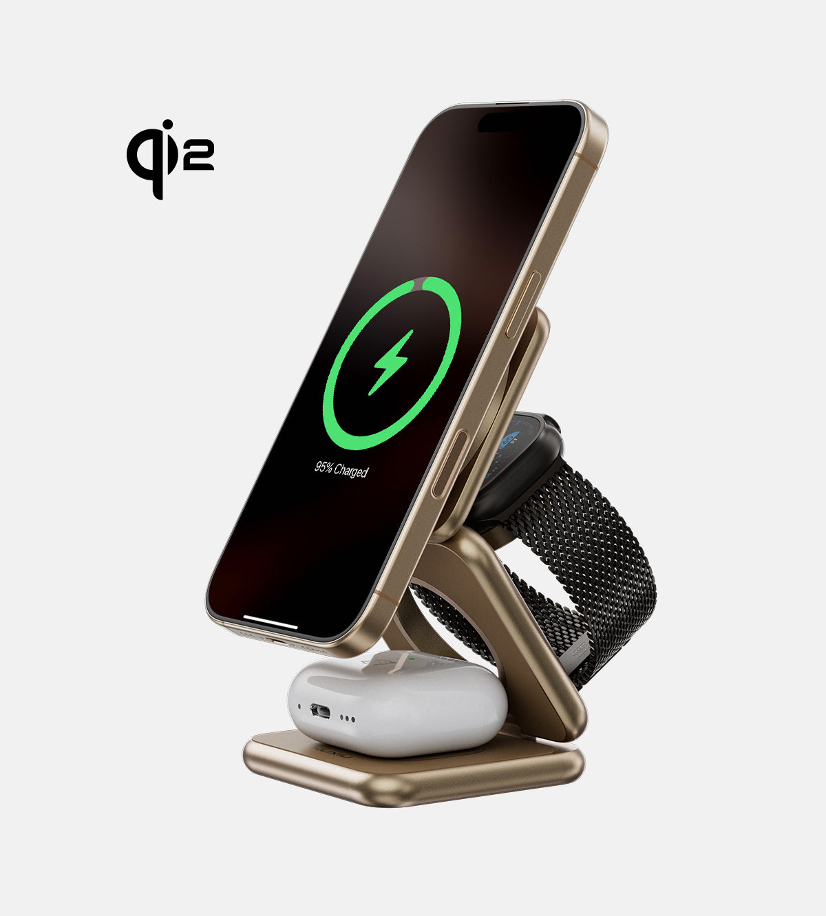 KUXIU X40Q Qi2 3-In-1 Foldable Magnetic Wireless Charging Station - Desert Titanium