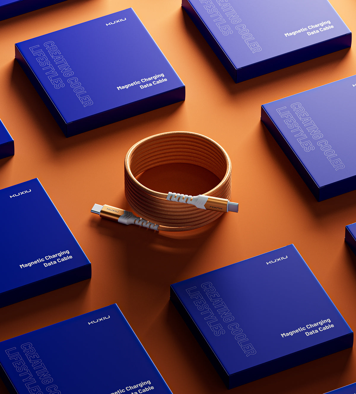 KUXIU 240W 磁吸自動捲線充電線（USB-C 轉 USB-C）- 宇宙橘