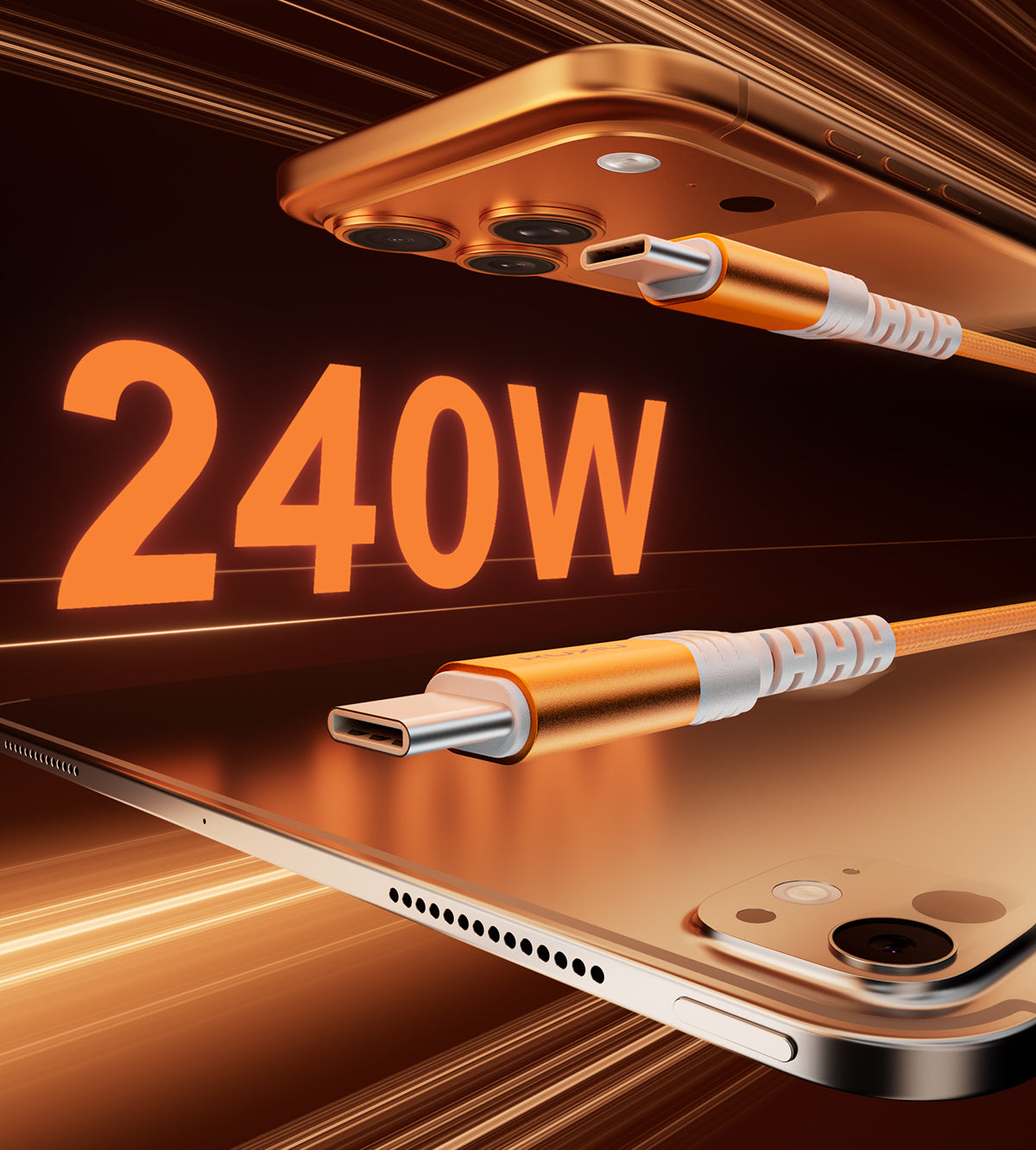 KUXIU 240W 磁吸自動捲線充電線（USB-C 轉 USB-C）- 宇宙橘