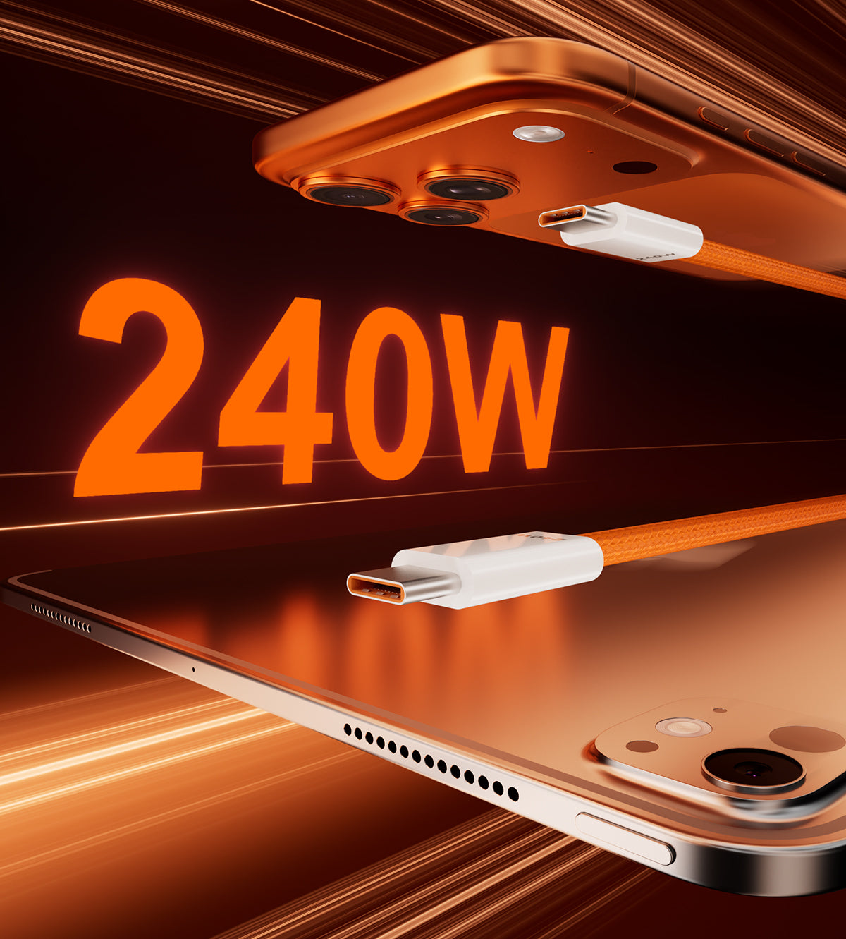 KUXIU 240W 마그네틱 자동 감김 케이블 (USB-C to USB-C) - 코스믹 오렌지