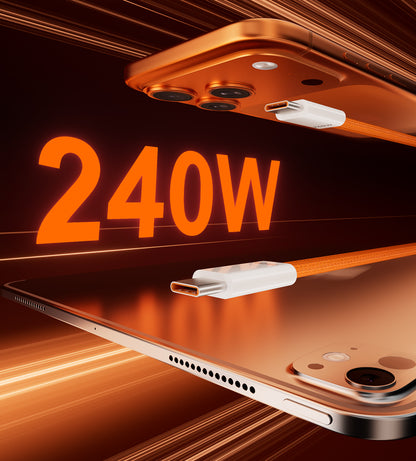KUXIU 240W 마그네틱 자동 감김 케이블 (USB-C to USB-C) - 코스믹 오렌지
