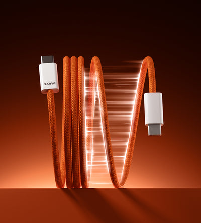 KUXIU 240W Magnetic Auto-Coiling Cable (USB-C to USB-C) - Cosmic Orange