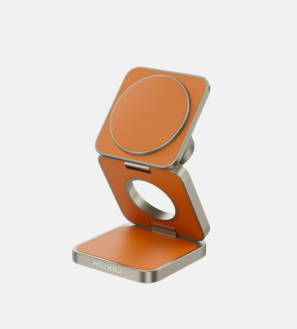 KUXIU X40 Pro 3-in-1 faltbares magnetisches kabelloses Ladegerät und Ständer-Set – orangefarbenes Leder