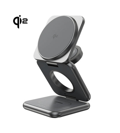 KUXIU X40Q Qi2-Zertifizierter 3-in-1 MagSafe Faltbarer Ladeständer - Grau