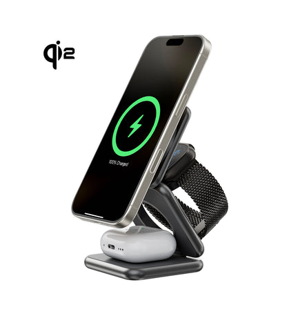 KUXIU X40Q Qi2-Zertifizierter 3-in-1 MagSafe Faltbarer Ladeständer - Grau