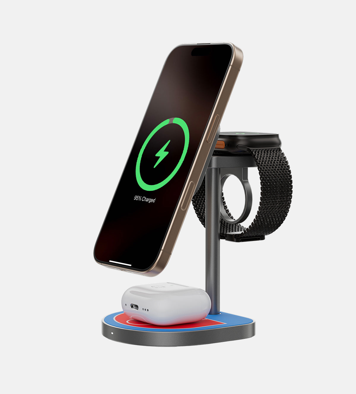 KUXIU 3-Point Power Creative 3-in-1 Magnetic Wireless Charging Stand - Red-Blue