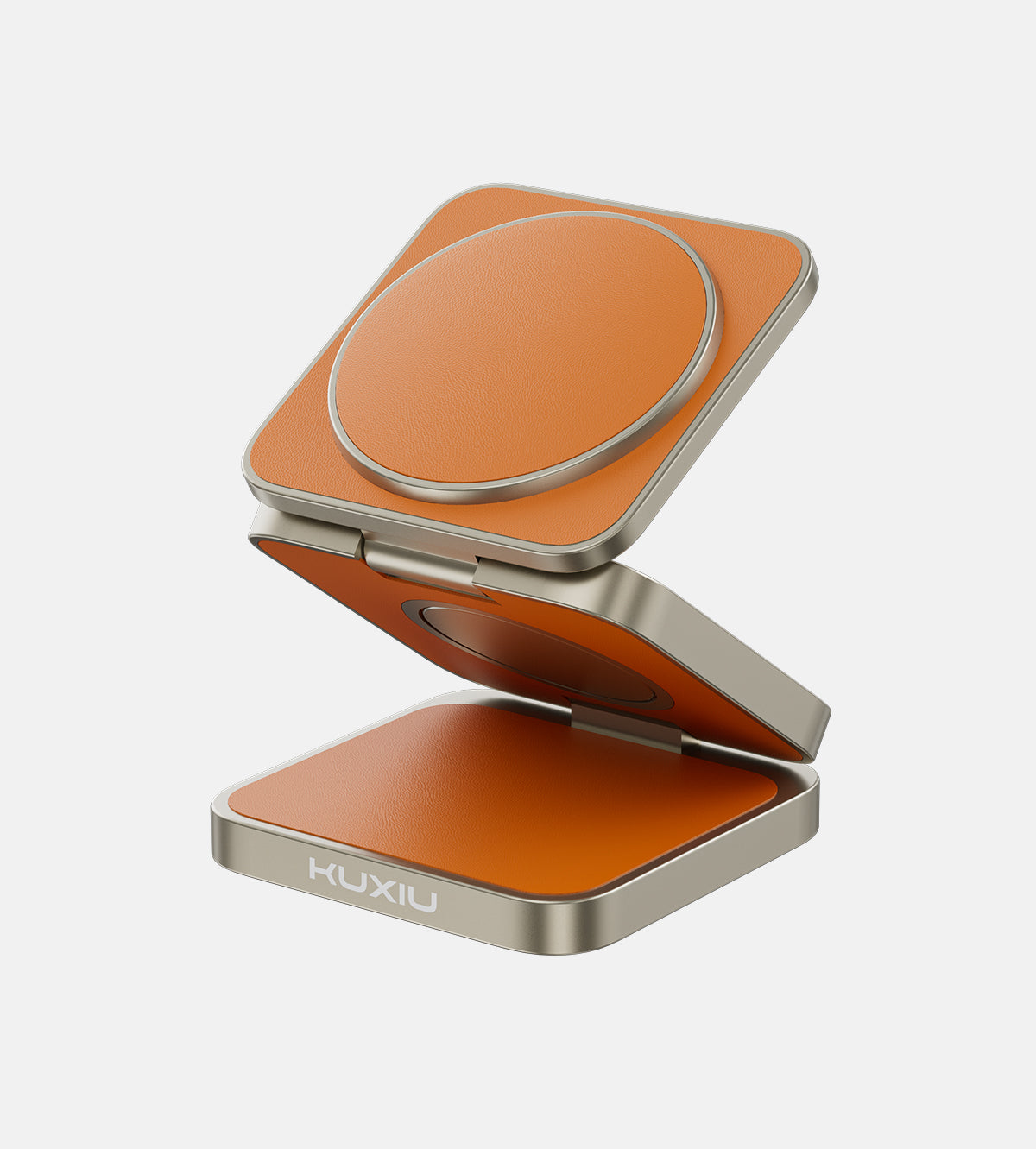 KUXIU X40 Pro 三合一可折疊磁性無線充電器和支架套件 - 橙色皮革