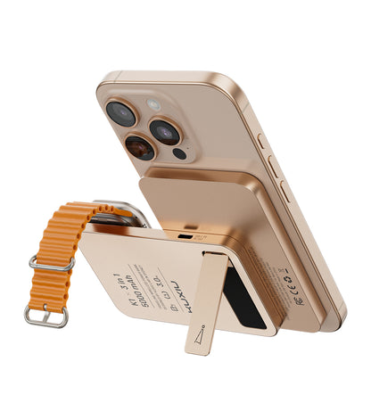KUXIU K1 15W Fast Charging 3-in-1 MagSafe Wireless Power Bank - 5000mAh - Desert Titanium