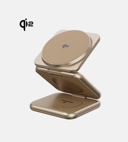 KUXIU X40Q Qi2-Zertifizierter 3-in-1 MagSafe Faltbarer Ladeständer - Wüsten-Titan