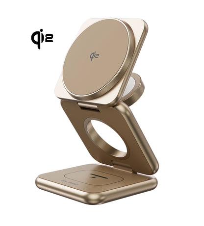KUXIU X40Q Qi2-Zertifizierter 3-in-1 MagSafe Faltbarer Ladeständer - Wüsten-Titan
