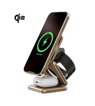 KUXIU X40Q Składany Stojak Ładujący MagSafe 3 w 1 z Certyfikatem Qi2 - Pustynny Tytan