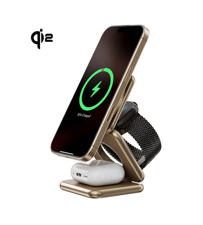 KUXIU X40Q Qi2-Zertifizierter 3-in-1 MagSafe Faltbarer Ladeständer - Wüsten-Titan
